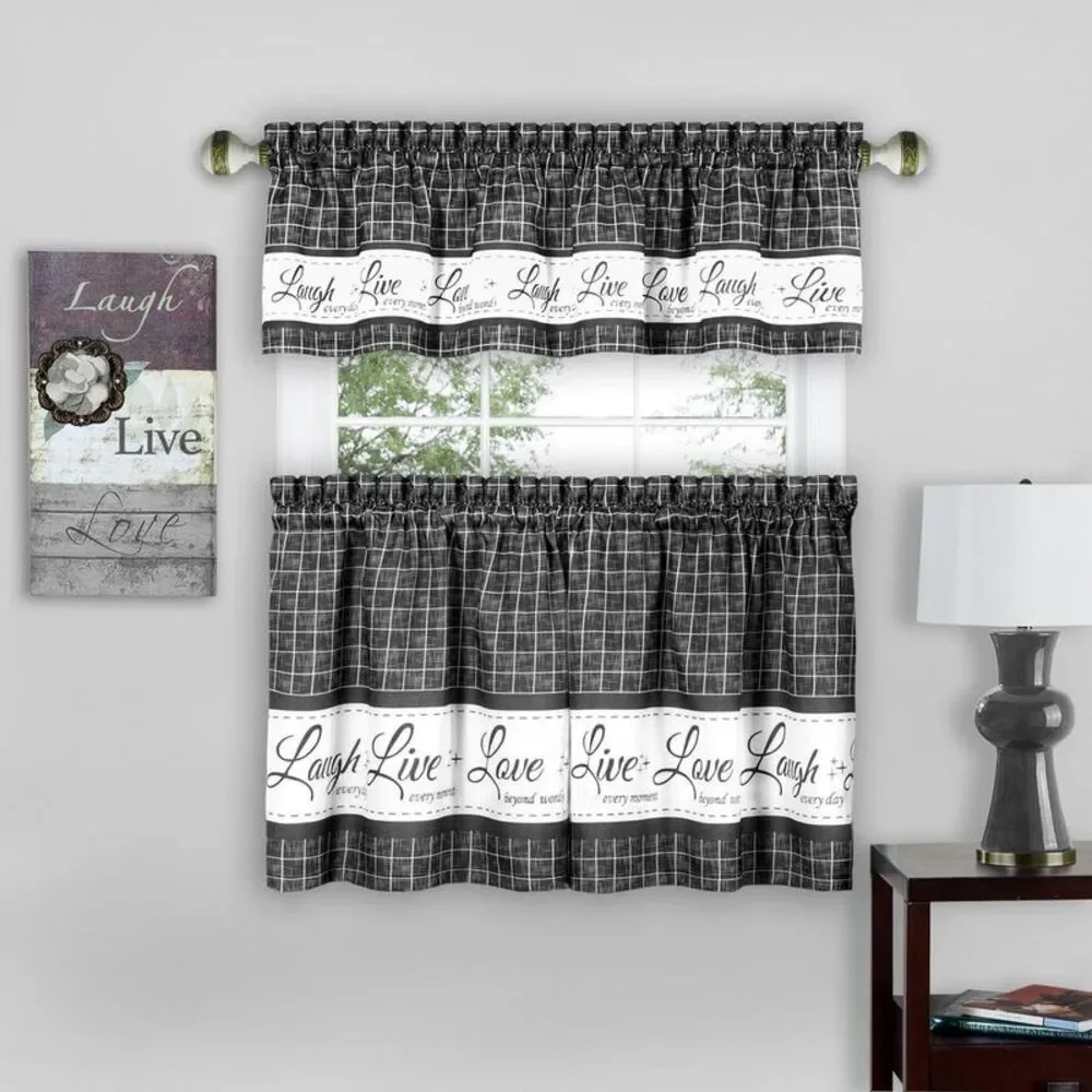 PowerSellerUSA Live, Laugh, Love 3-Piece Kitchen Curtains and Valances Set,